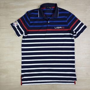 Polo Golf Ralph Lauren Ryder Cup 2016 Striped Shirt Performance USA‎ Flag Medium